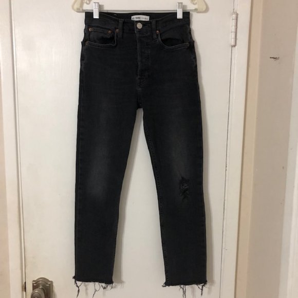 Re/Done Originals High Rise Ankle Cropped in Black - Picture 2 of 4